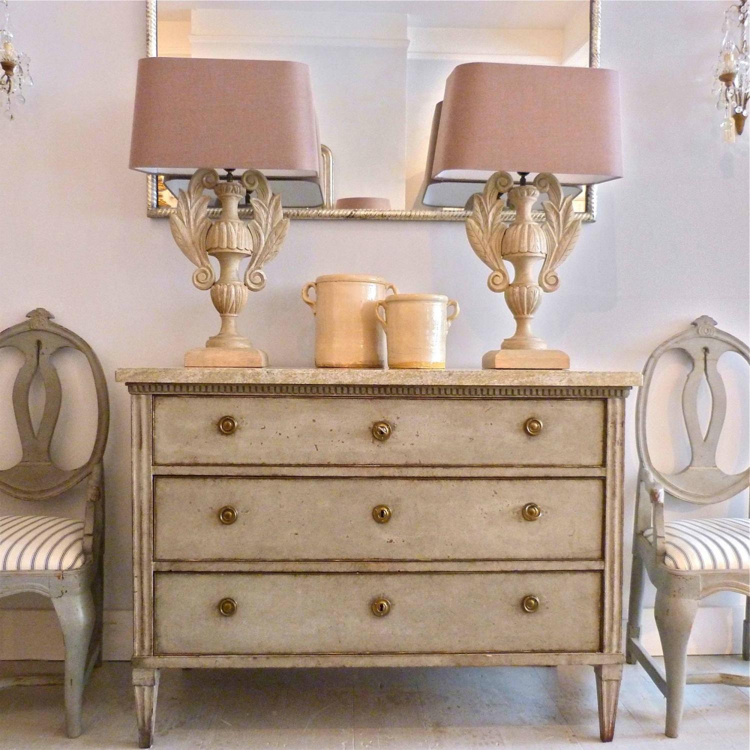 RARE SWEDISH GUSTAVIAN CHEST WITH ORIGINAL MARBLE TOP