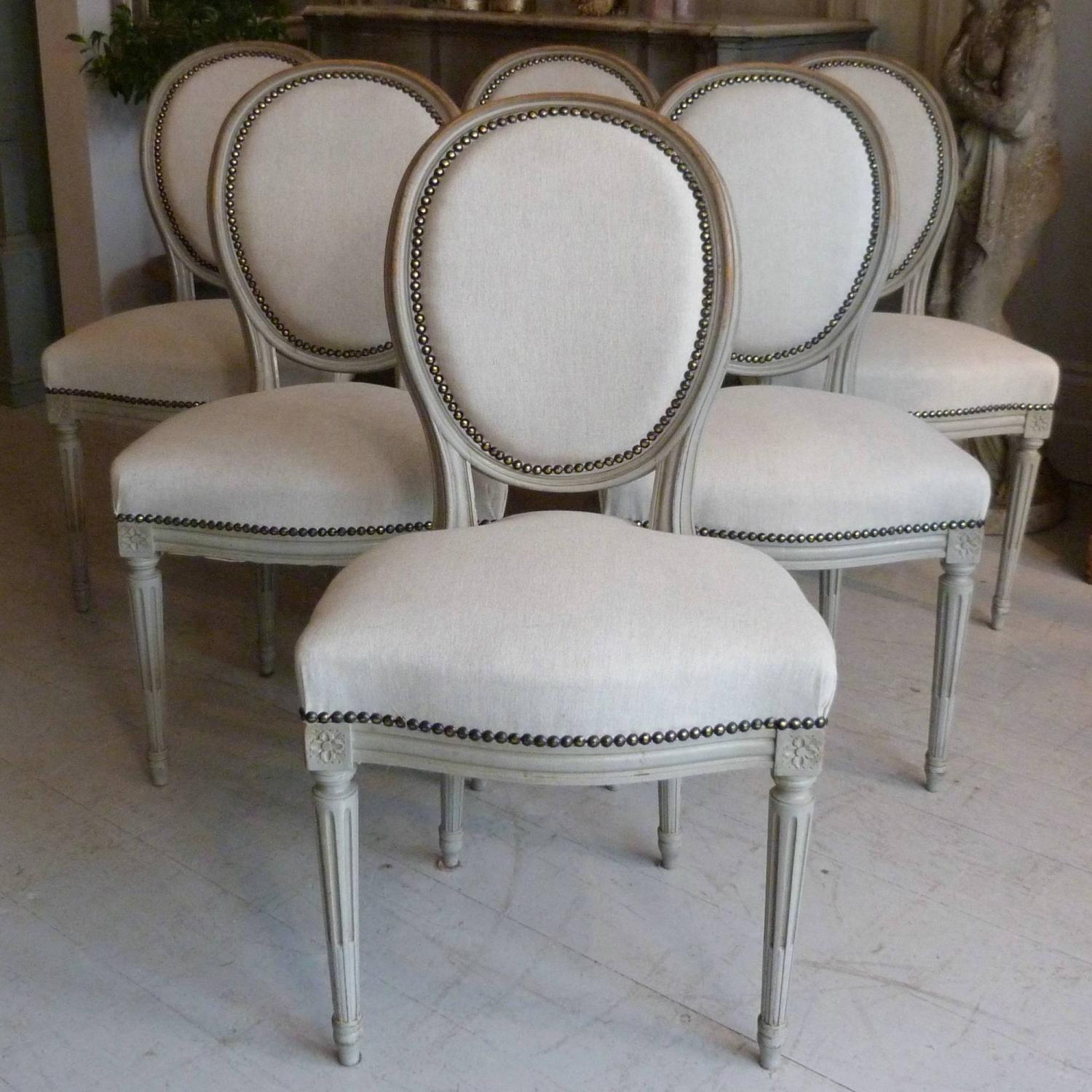 SET OF SIX 19TH CENTURY FRENCH LOUIS XVI DINING CHAIRS