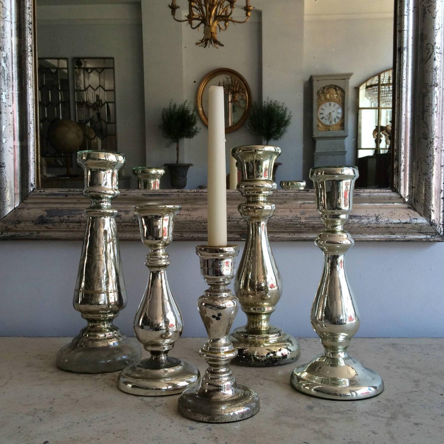 COLLECTION OF 19TH CENTURY MERCURY GLASS CANDLESTICKS