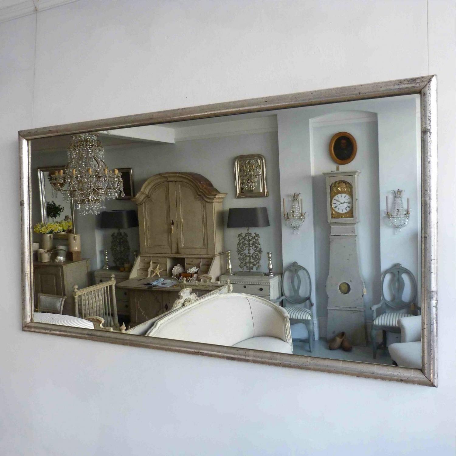 LARGE SILVER FRENCH BISTRO MIRROR WITH ORIGINAL GLASS