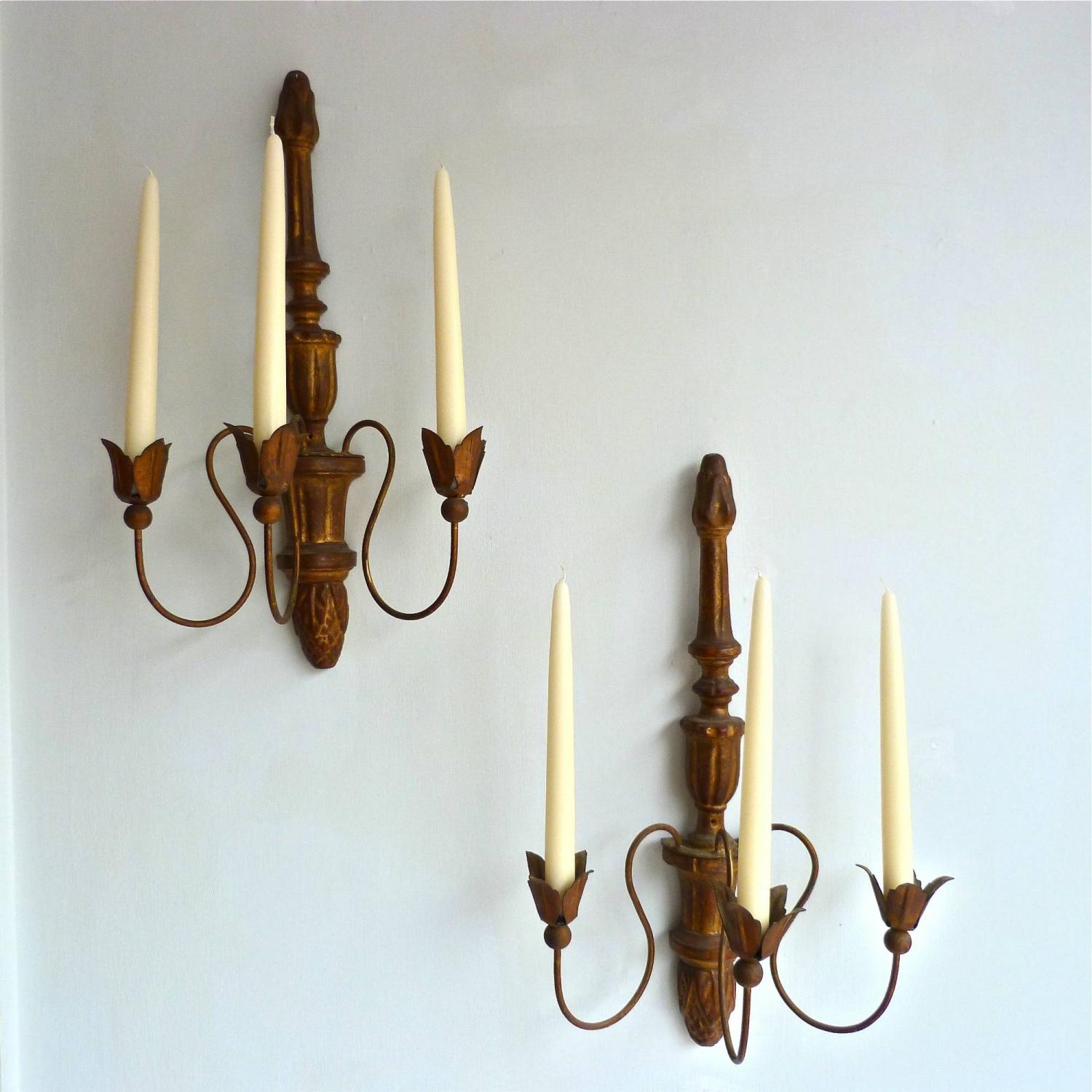 PAIR OF DECORATIVE HAND CARVED WALL SCONCES