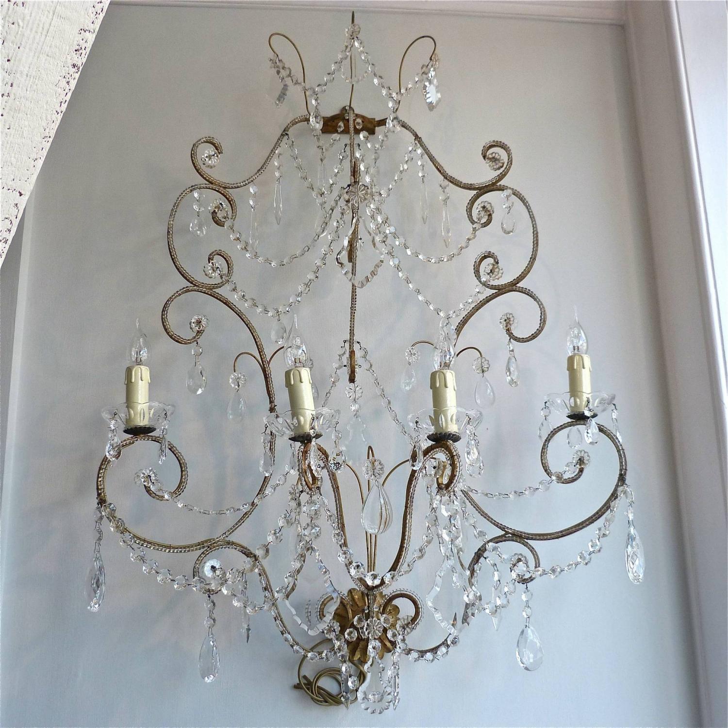 INCREDIBLE PAIR OF BEADED & DROPLET WALL SCONCES