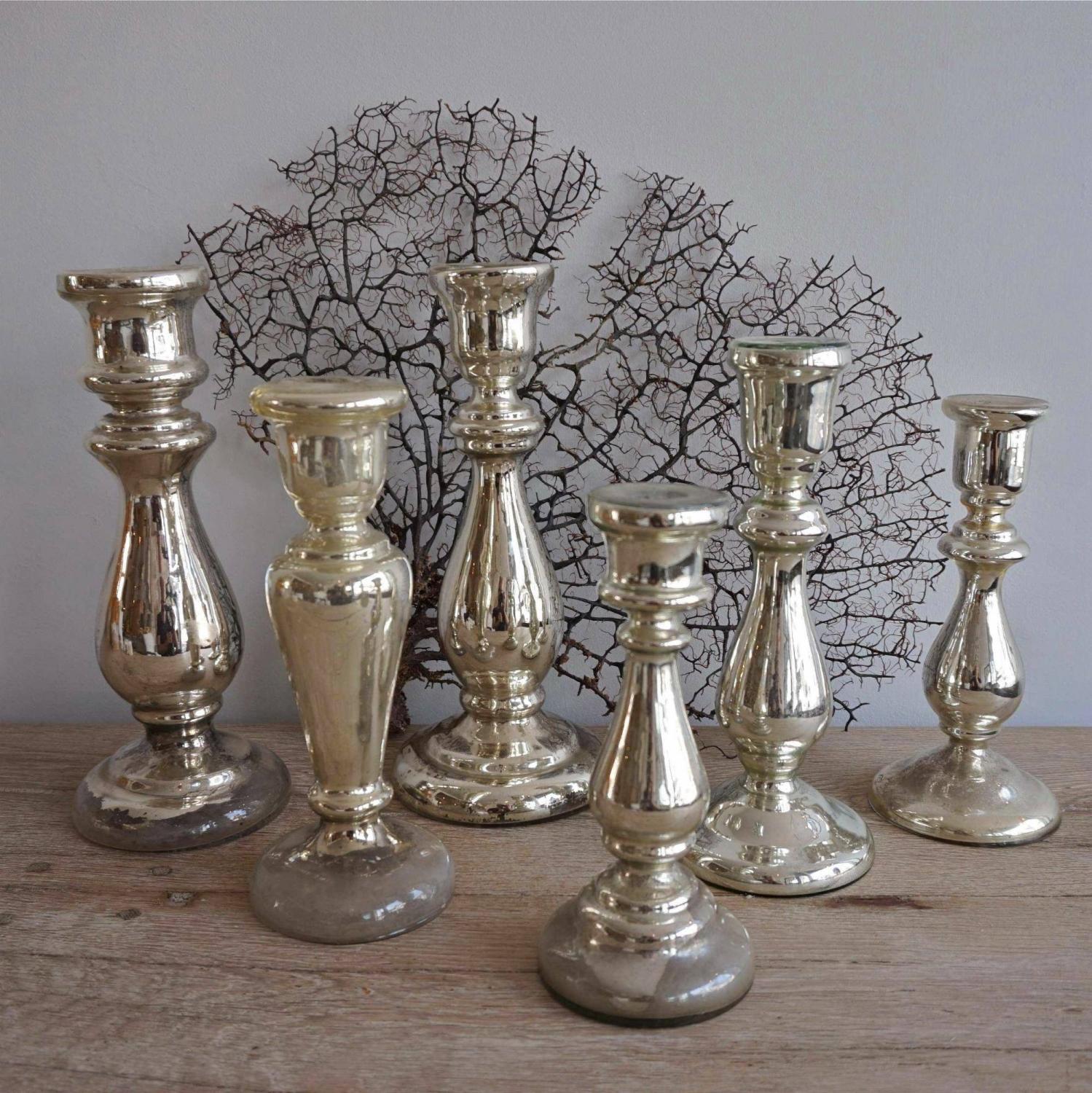 COLLECTION OF ANTIQUE MERCURY GLASS CANDLESTICKS