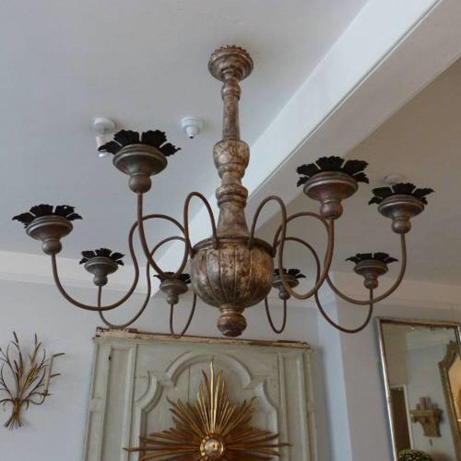 FRENCH CARVED WOOD SPIDER CHANDELIER