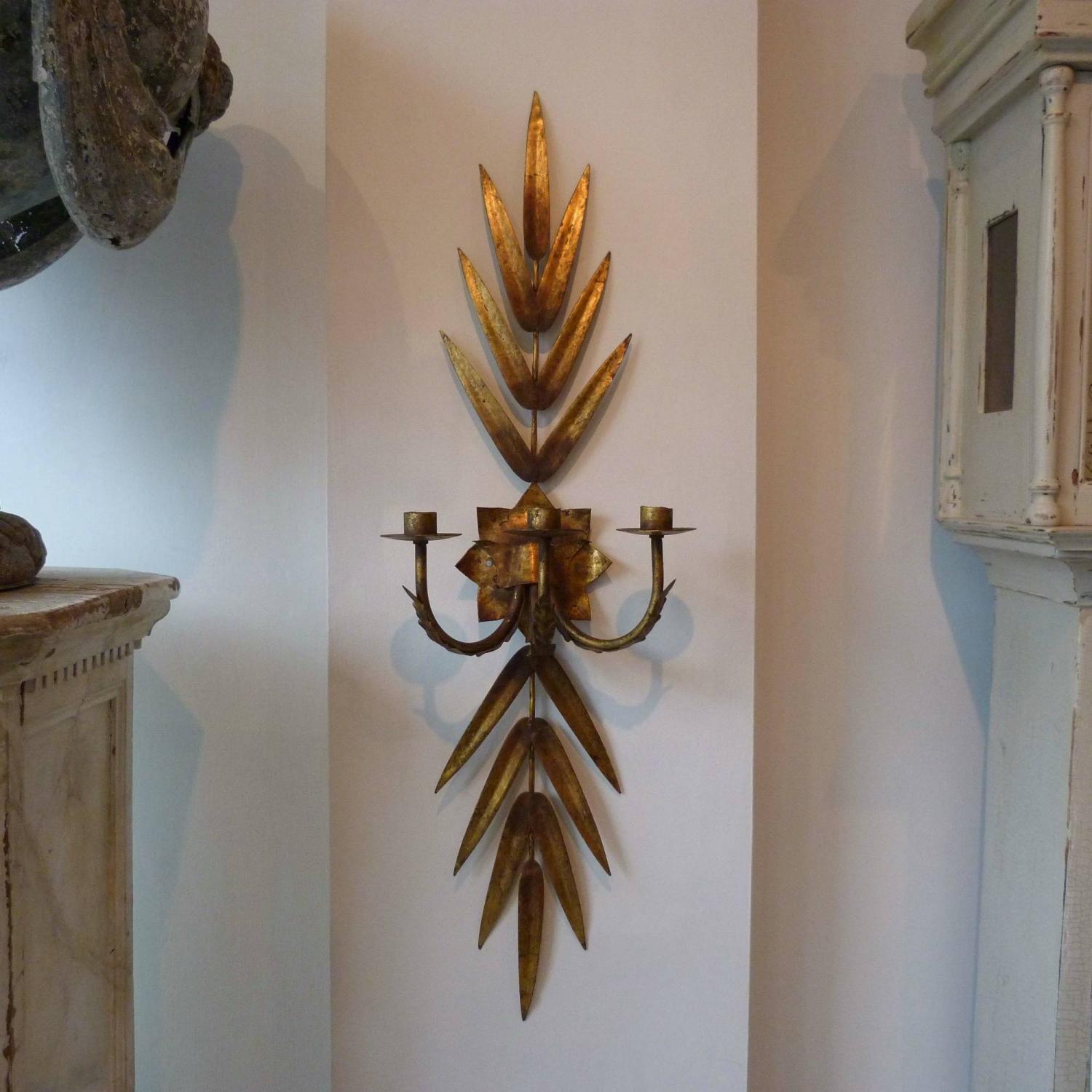 EXCEPTIONAL PAIR OF SPANISH METAL TOLE WALL SCONCES